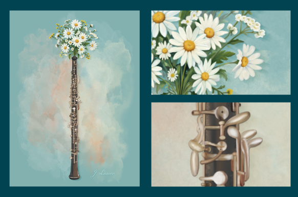 Carousel Oboe and Daisies Illustration